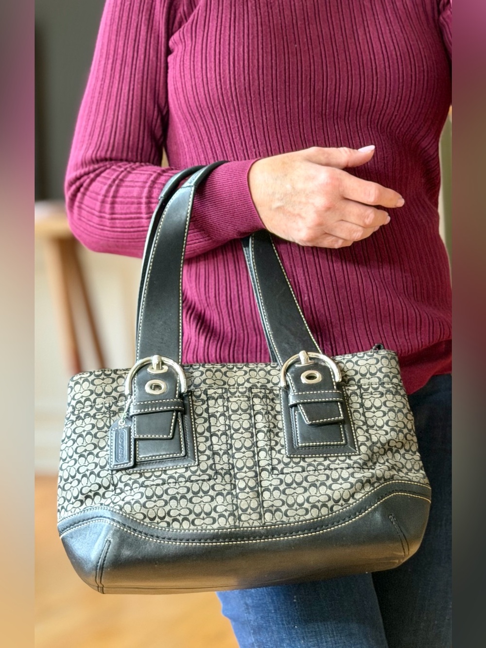 Coach Classic 2008 SoHo Micro C’s Signature Buckle Satchel Black Gray